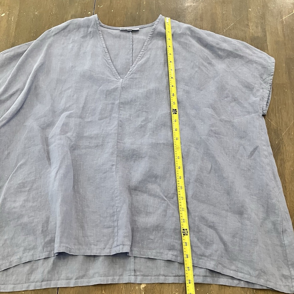Bryn Walker 100% Linen Caftan Top Shirt Medium Blue Boxy Dolman Lagenlook Blouse - Picture 7 of 9